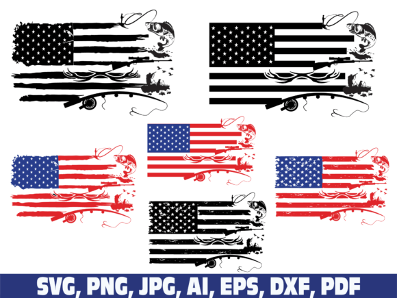 American Fishing and Hunting USA Flag Graphics
