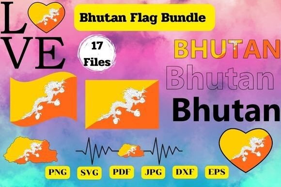 Bhutan Flag Bundle Svg, Love, Waving
