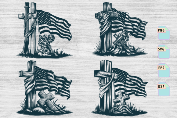 Cross American Flag Bundle: Graphics for Crafts