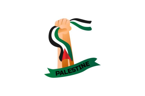 Hand Holding National Flag of Palestine Graphics and Crafts