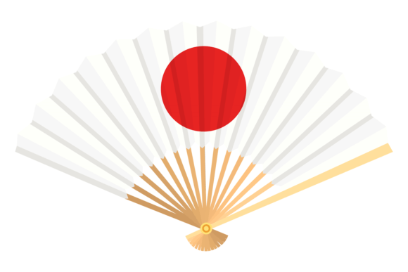 Japanese Flag Folding Fan Mockup. Asian Graphics and Crafts