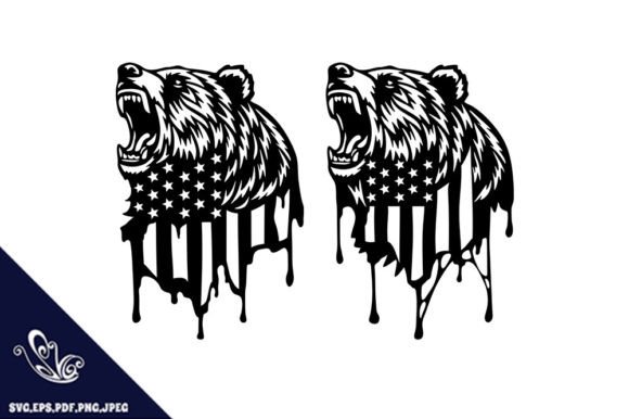 Patriotic Grizzly Bear US Flag SVG