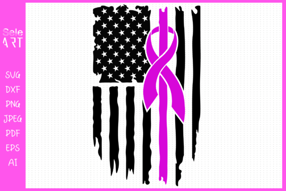 Pink Ribbon USA Flag Graphics for Crafts