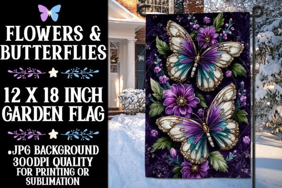 Sublimation Purple Butterflies Flag 26: Graphics for Crafts