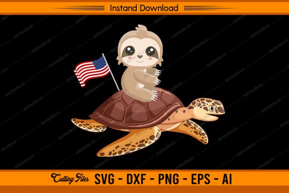 Turtle and Sloth with US Flag Graphics and Crafts