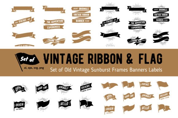 Vintage Sunburst Ribbon Flag Banner Graphics & Crafts
